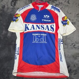 Kansas Jayhawks Cycling Jersey Men's M Blue Red NCAA Short Sleeve Zip KU Bike